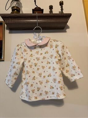 Vintage First Moments Layette Teddy Bear Collared Top 3-6M
